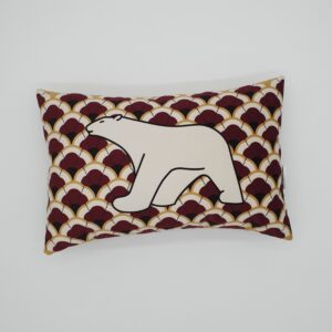 coussin art déco ours velours bordeaux