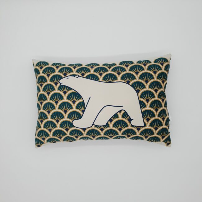 coussin art déco velours vert ours pompon